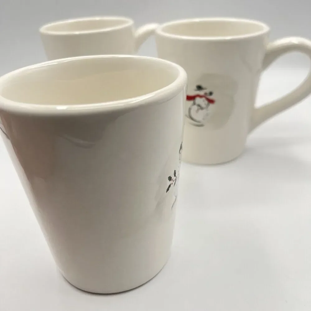 Coffee Mugs Christmas Winter Williams Sonoma Snowman Hot Cocoa Mugs Set of 3
